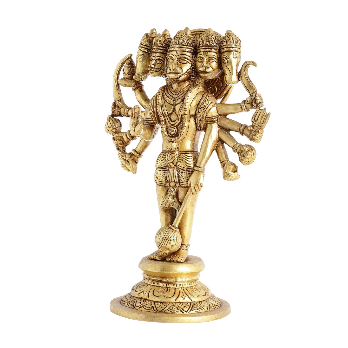 Handcrafted Superfine Brass Standing Panchmukhi Hanuman Idol 12 inch - Budhshiv.com