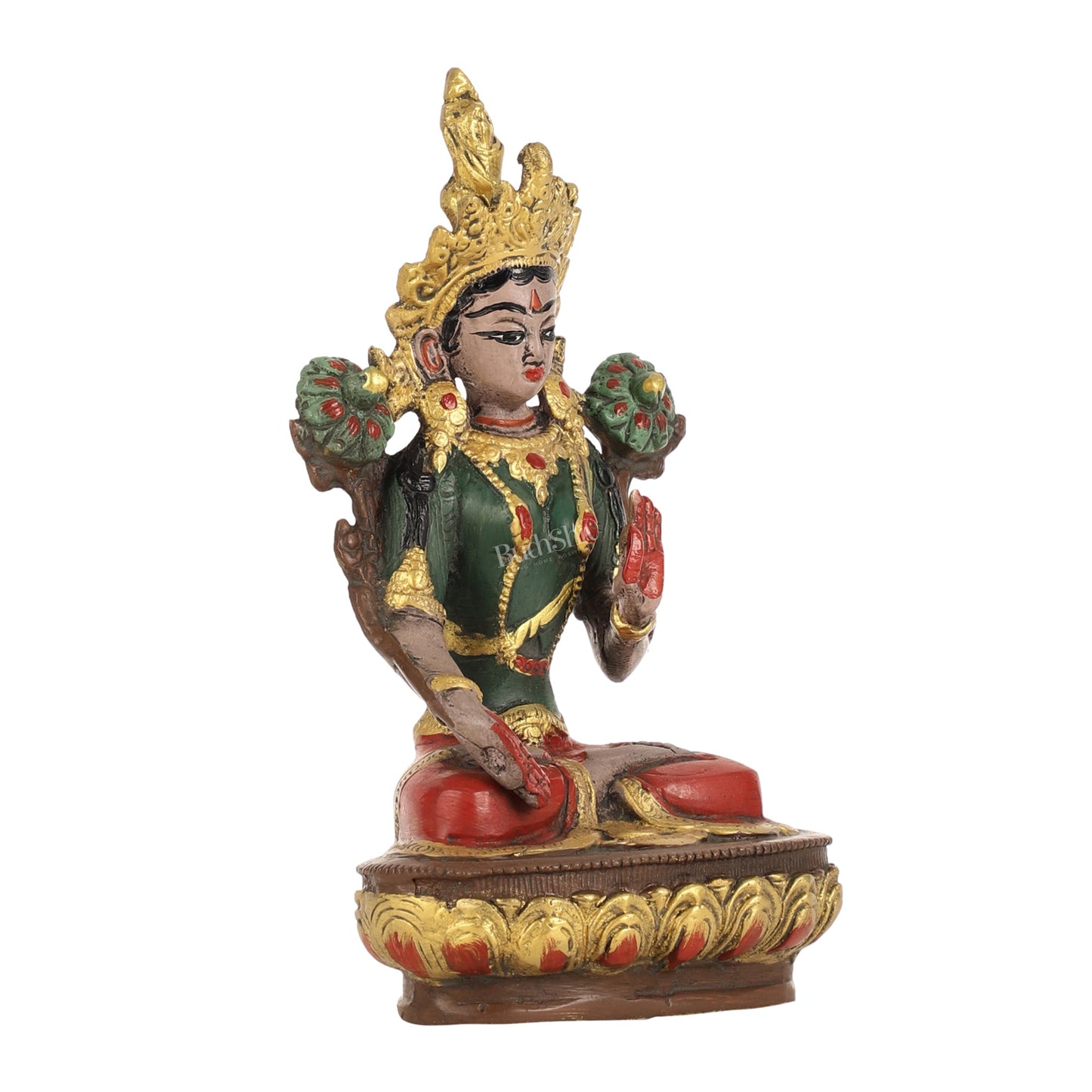 Handpainted Brass White Tara Idol | 8.5" - Budhshiv.com