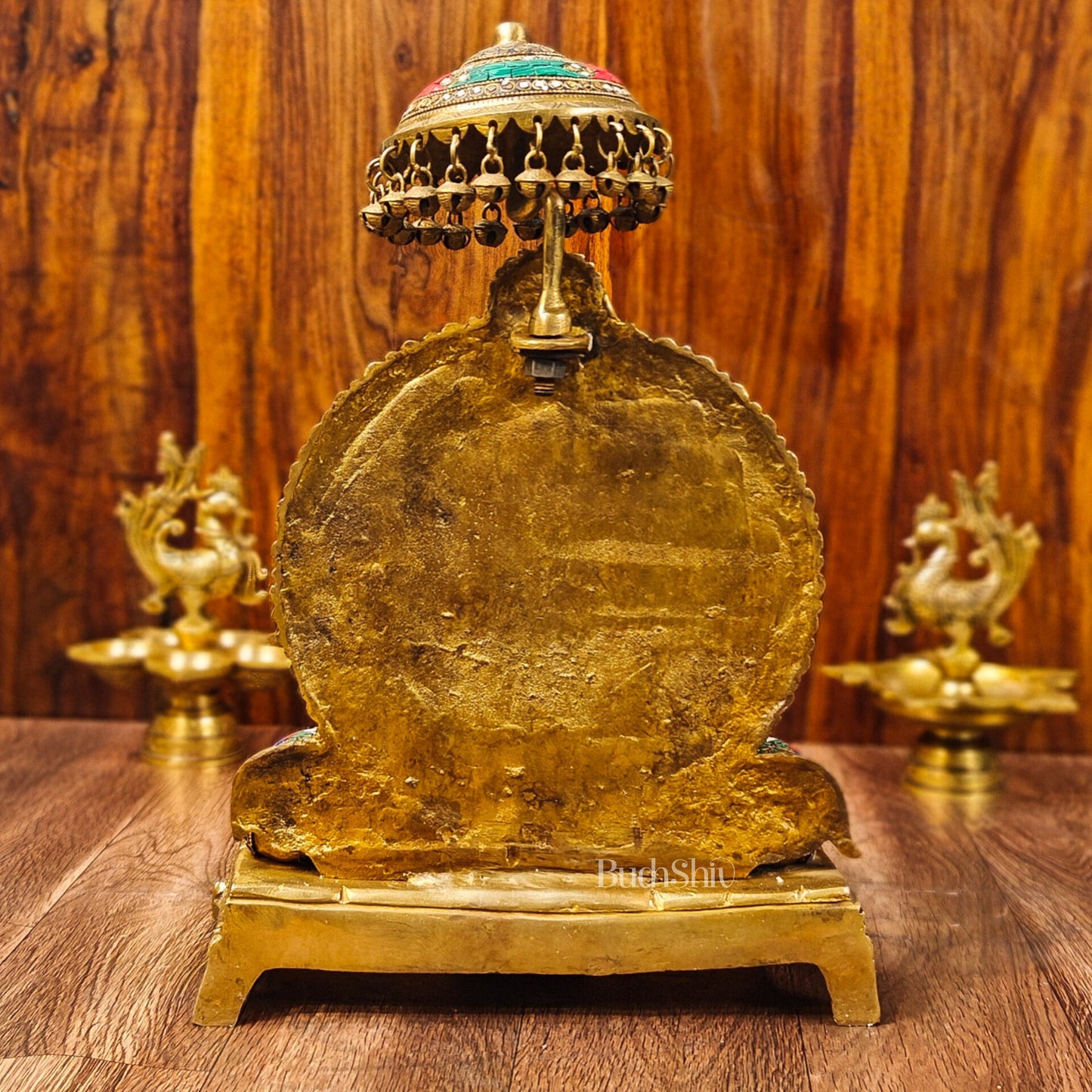 King Ganesha Brass statue with stonework 18 inches - Budhshiv.com
