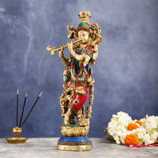 Krishna brass idol Divine Handcrafted Masterpiece | 14 inch - Budhshiv.com