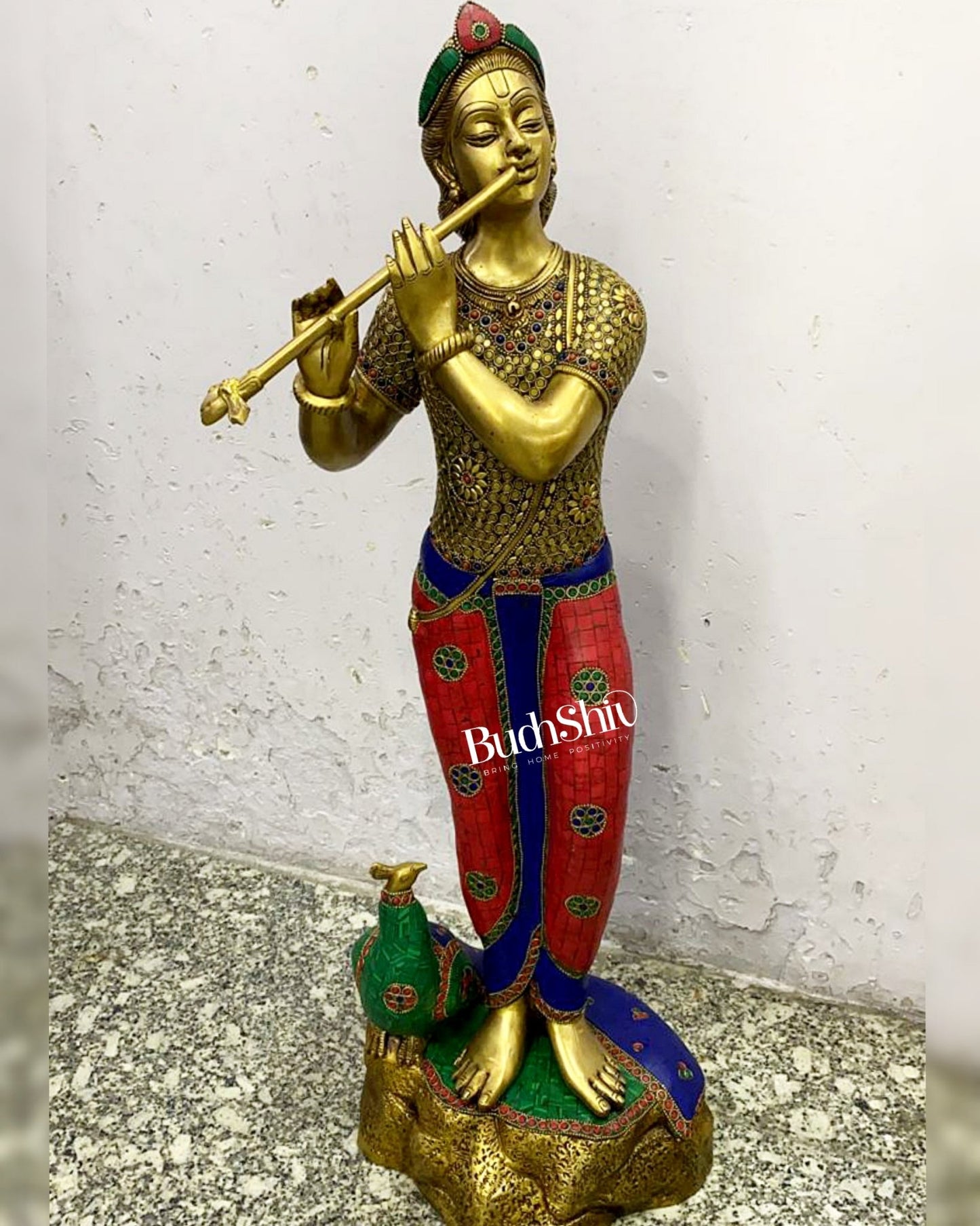 Krishna Murlidhar Brass Idol | Superfine Brass | Height 29 Inch - Budhshiv.com