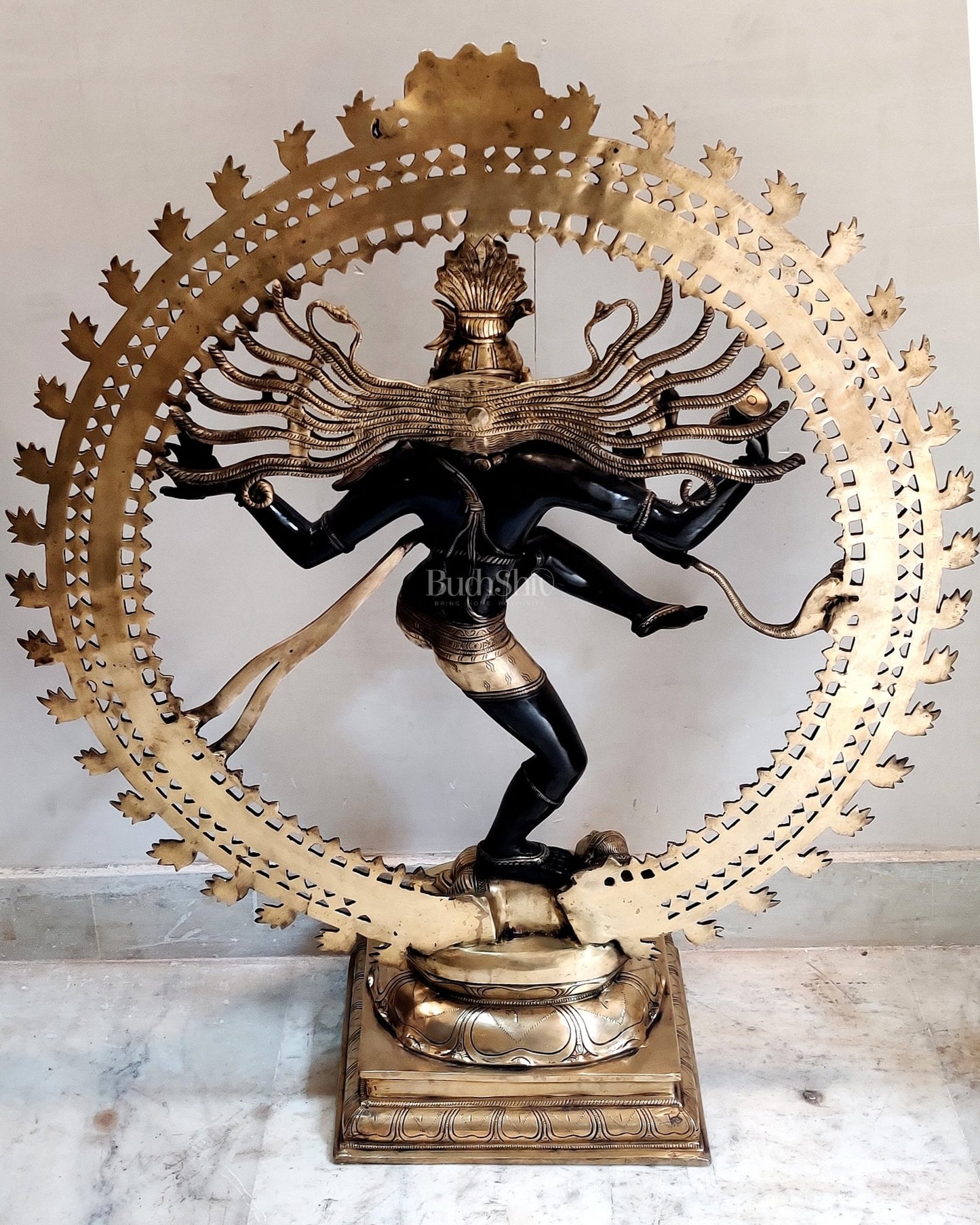 Large Handcrafted Superfine Brass Nataraja Statue - 36" Height - Budhshiv.com
