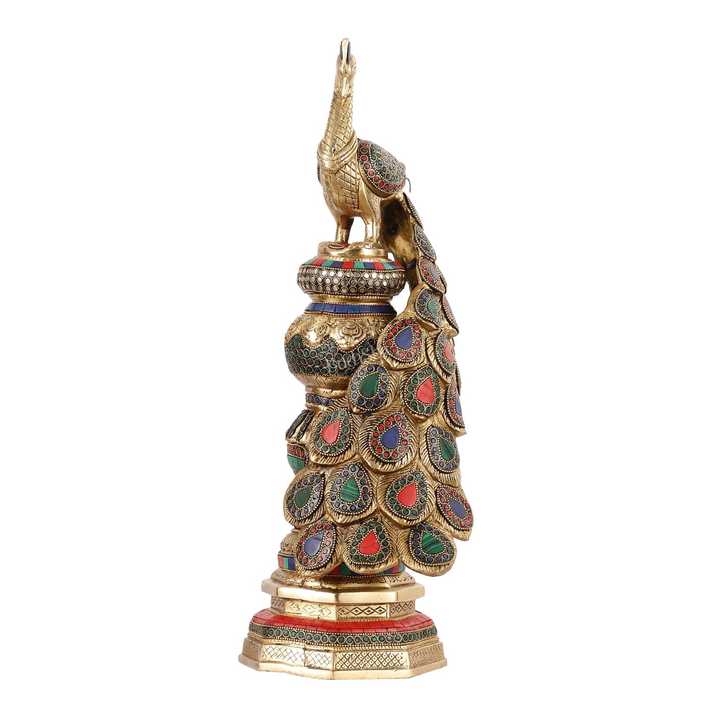 Large Peacock Showpiece with Meenakari - 20 Inch - Budhshiv.com