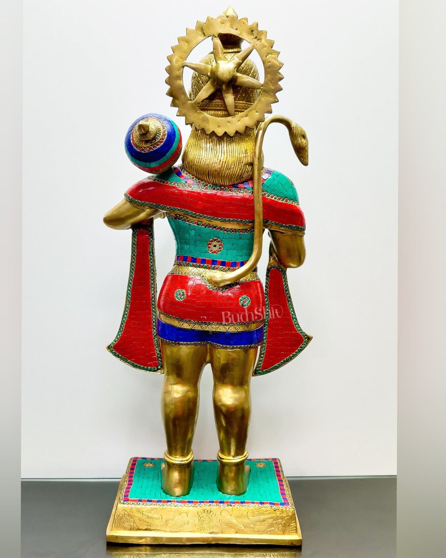 Large Pure Brass standing Hanuman statue 3 feet/ 35 inch - Budhshiv.com