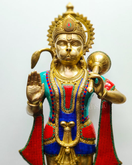 Large Pure Brass standing Hanuman statue 3 feet/ 35 inch - Budhshiv.com