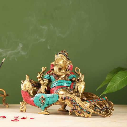Lord Ganesh Resting idol showpiece 11 inch wide - Budhshiv.com