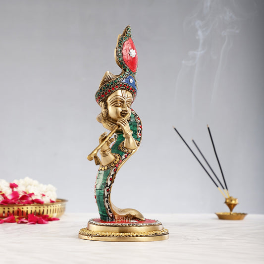 Lord Krishna Brass Idol - Modern Design - Ideal Showpiece - 13.5 inch - Budhshiv.com