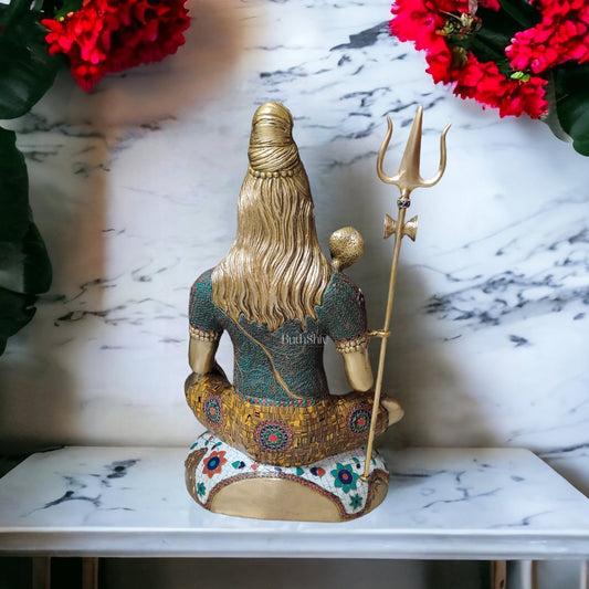 Lord Shiva Brass Idol 22 inches with rings and stonework - Budhshiv.com