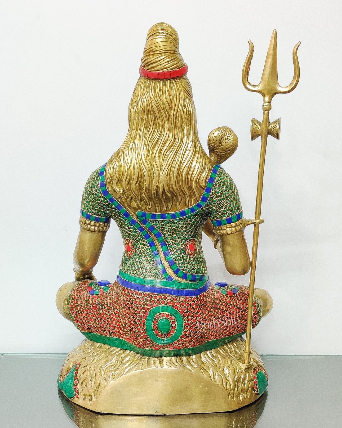 Lord Shiva Brass Idol 22 inches with rings and stonework - Budhshiv.com