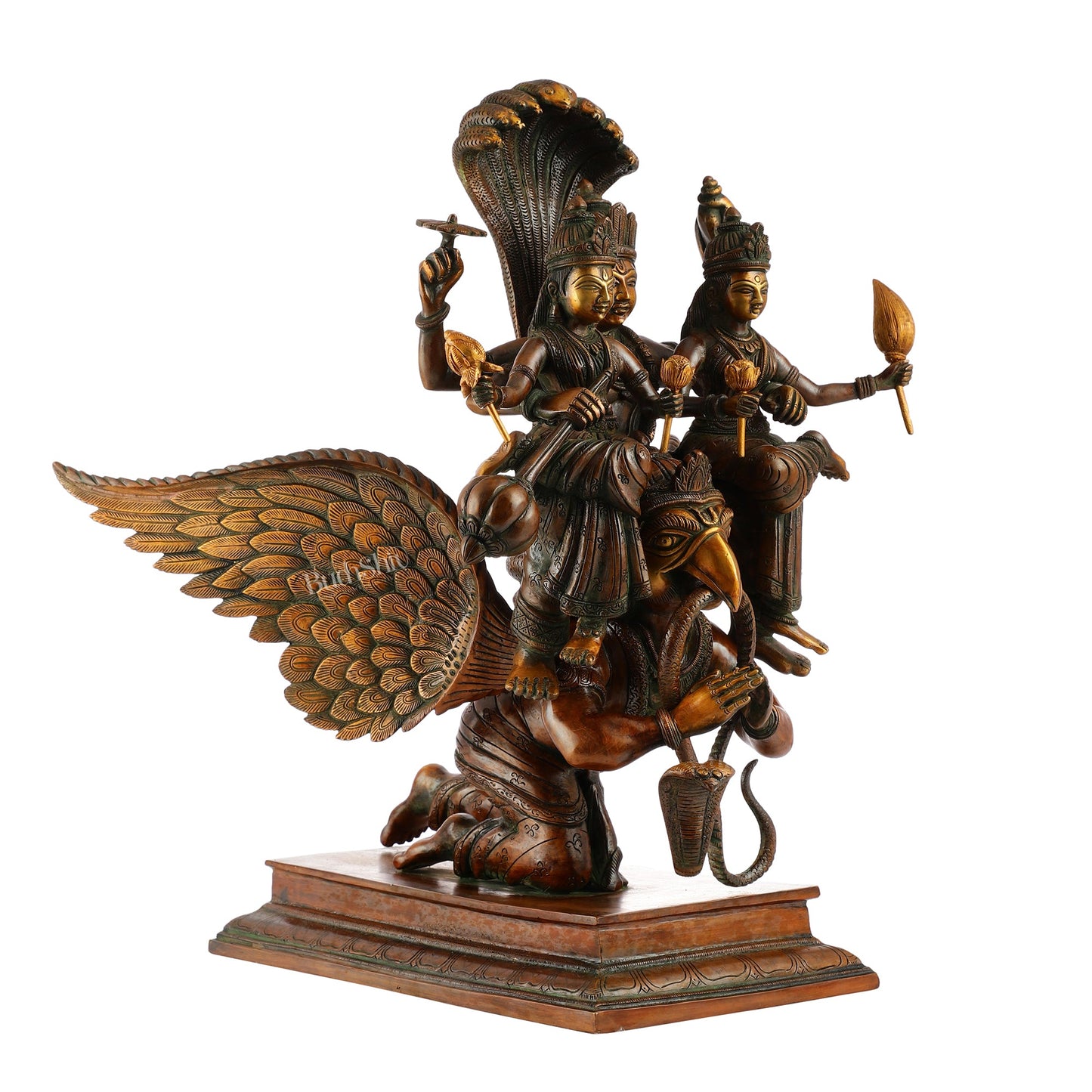 Lord Vishnu with Bhudevi and Sridevi on Garuda 18" - Budhshiv.com