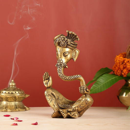 Modern Ganesha abstract unique brass idol/ wearing a pagdi 10 inch - Budhshiv.com
