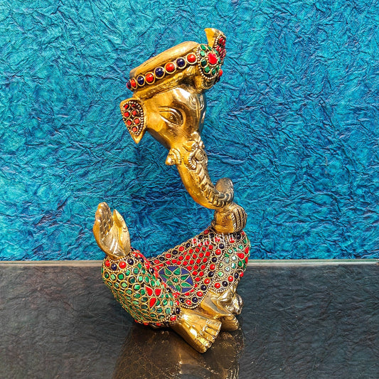 Modern Ganesha abstract unique brass idol/ wearing a pagdi/turban ( stonework) - Budhshiv.com