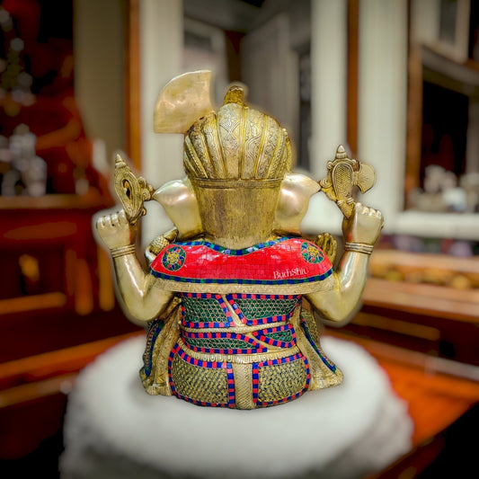 Pagadi Ganesha wearing a turban Brass idol 21 inches - Budhshiv.com