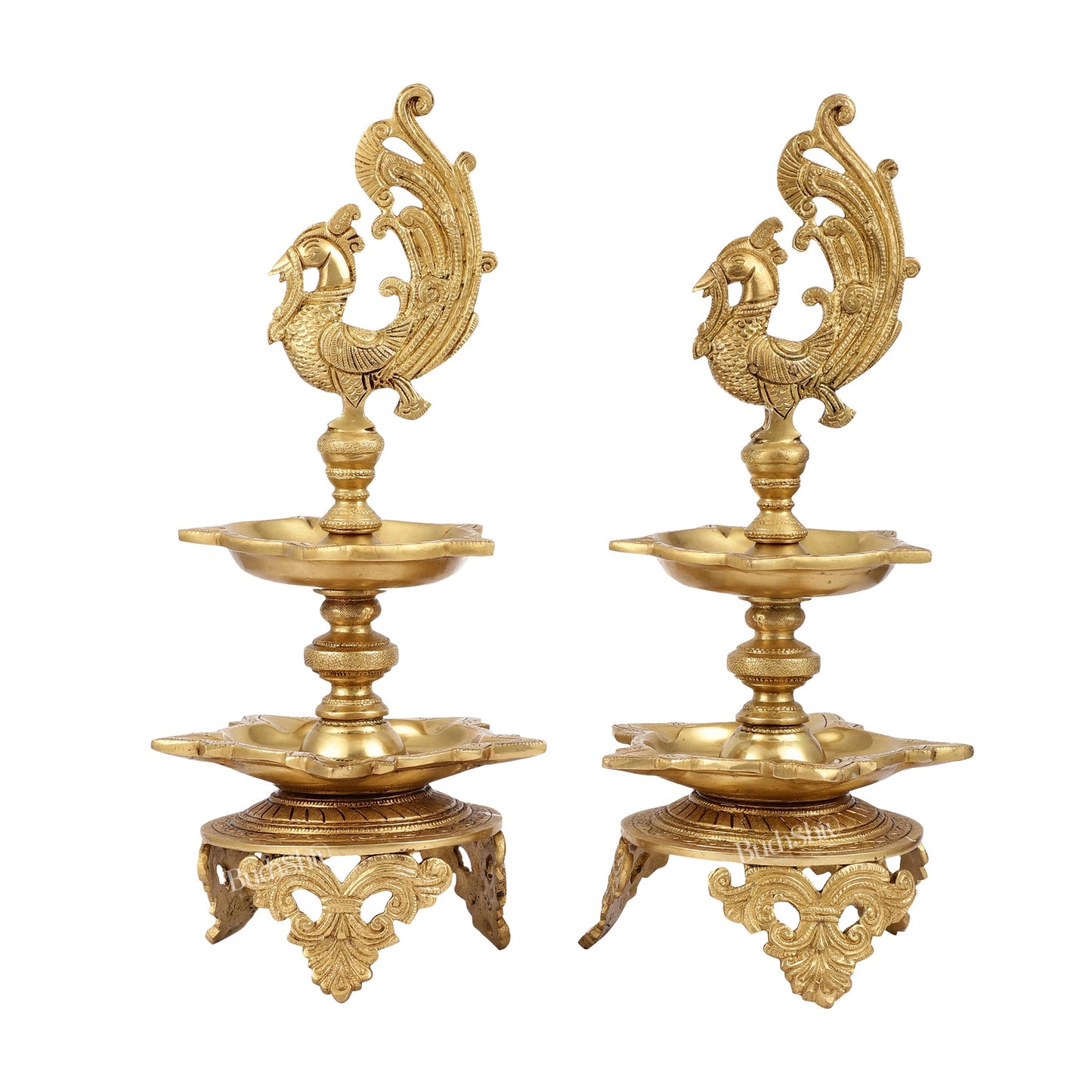 Peacock brass lamp pair superfine 16 inch - Budhshiv.com