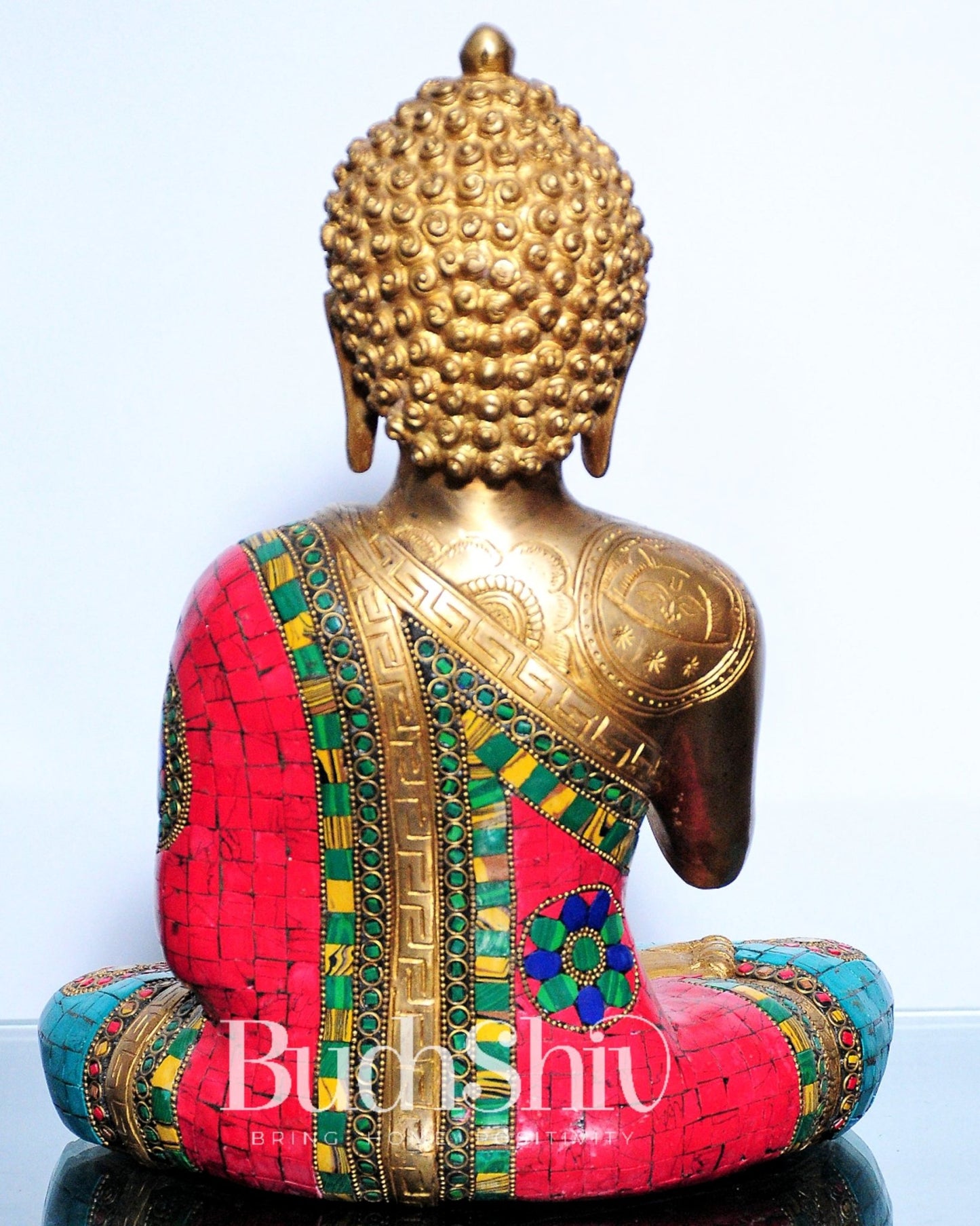 Pure Brass Blessing Buddha Statue | Handcrafted with Natural Stone 12 inches - Budhshiv.com