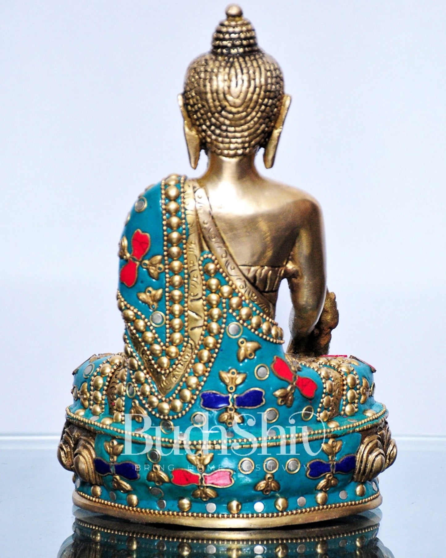Pure Brass Buddha Statue | Varada Mudra with Medicine Bowl | 8" x 5" x 3.5 - Budhshiv.com