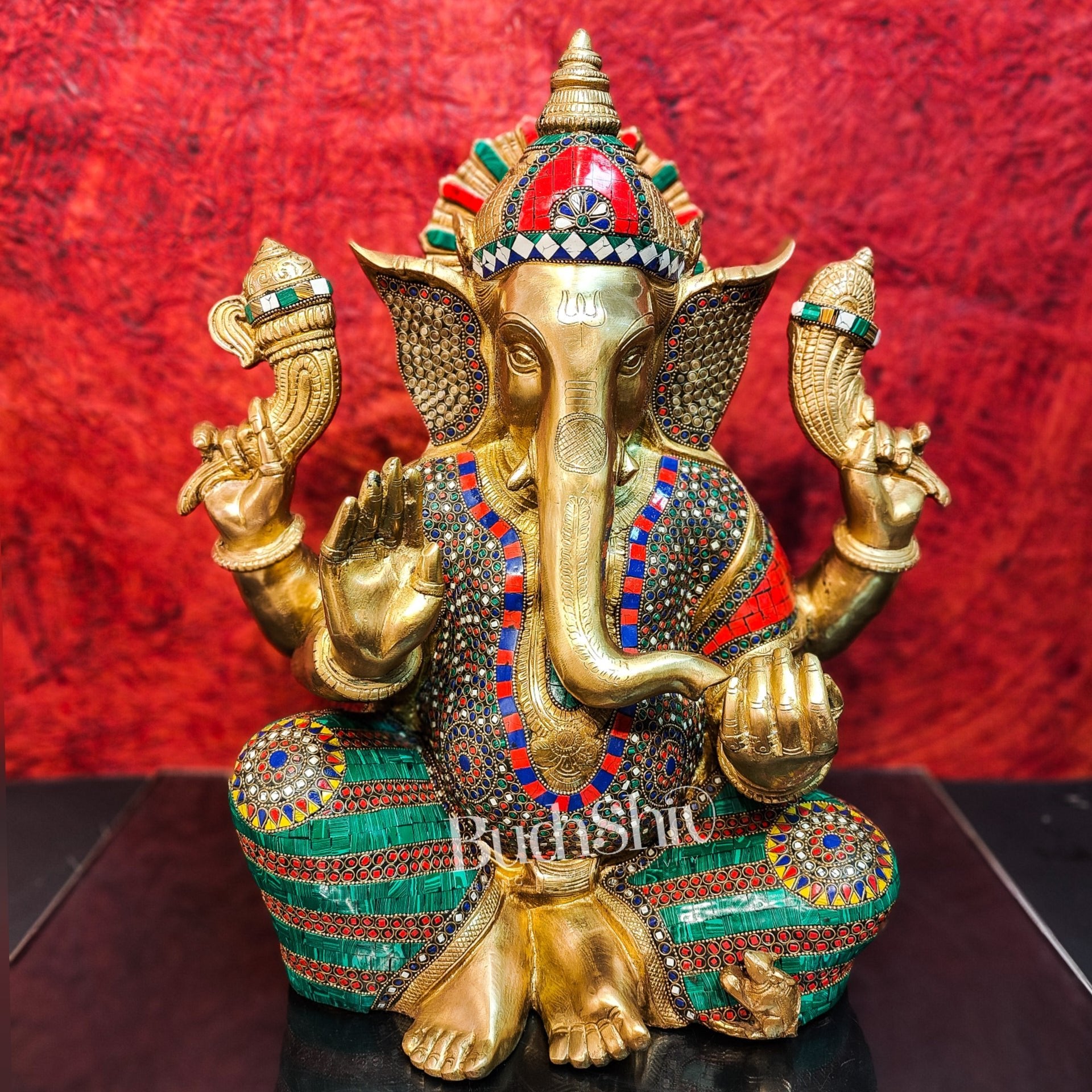 Pure Brass Handcrafted Ganesha Idol With Stonework | Height 20 Inches ...