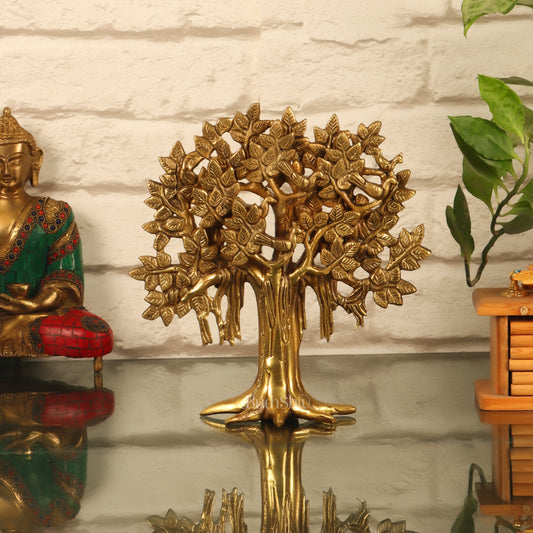 Pure Brass Handcrafted Kalpavriksha Tree - Table Standing 9" - Budhshiv.com
