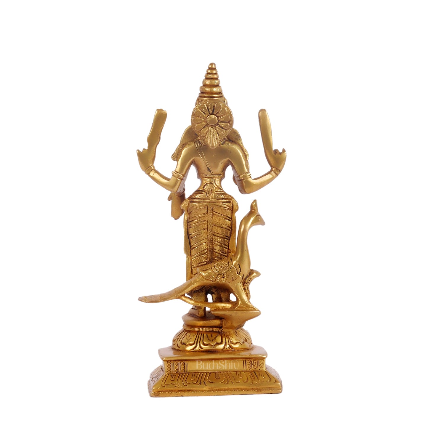 Pure Brass Lord Murugan with Peacock 8.5" - Budhshiv.com