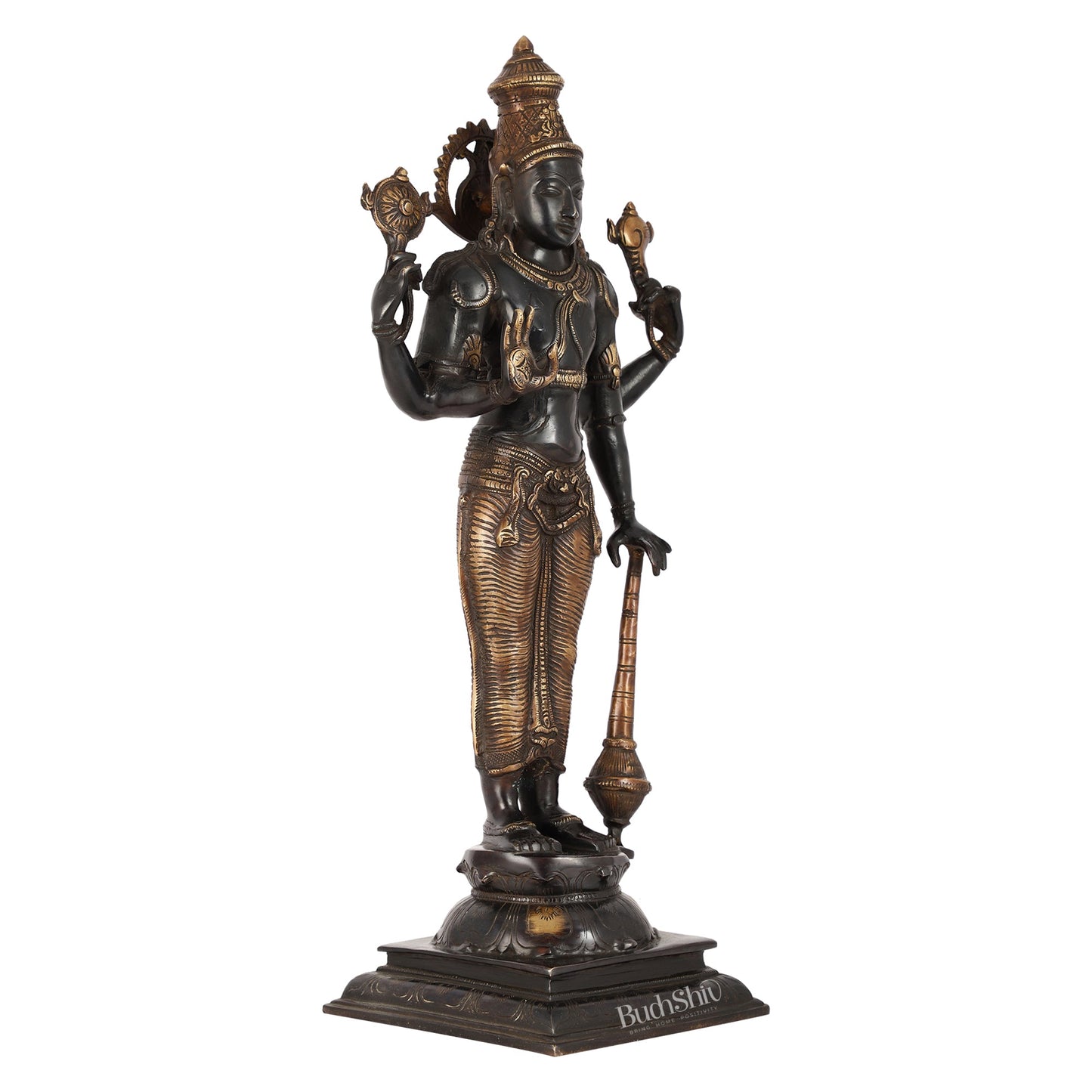 Pure Brass Lord Vishnu Statue | 20" Height | Black Gold Finish - Budhshiv.com
