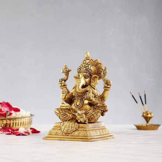 Pure Brass Superfine Lord Ganesha Statue - 6.5 inch - Budhshiv.com