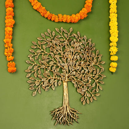 Pure Brass Superfine Wall Hanging Kalpavriksha Bodhi Tree with Roots 20 inch - Budhshiv.com