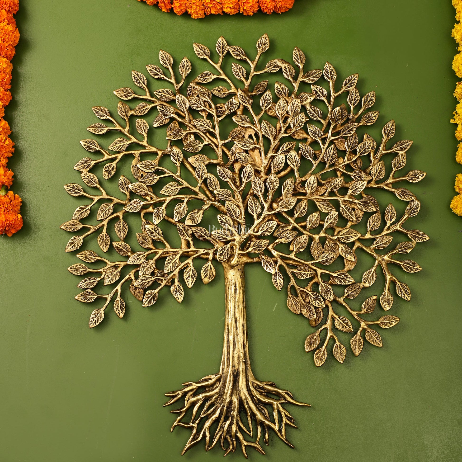 Pure Brass Superfine Wall Hanging Kalpavriksha Bodhi Tree with Roots 20 inch - Budhshiv.com