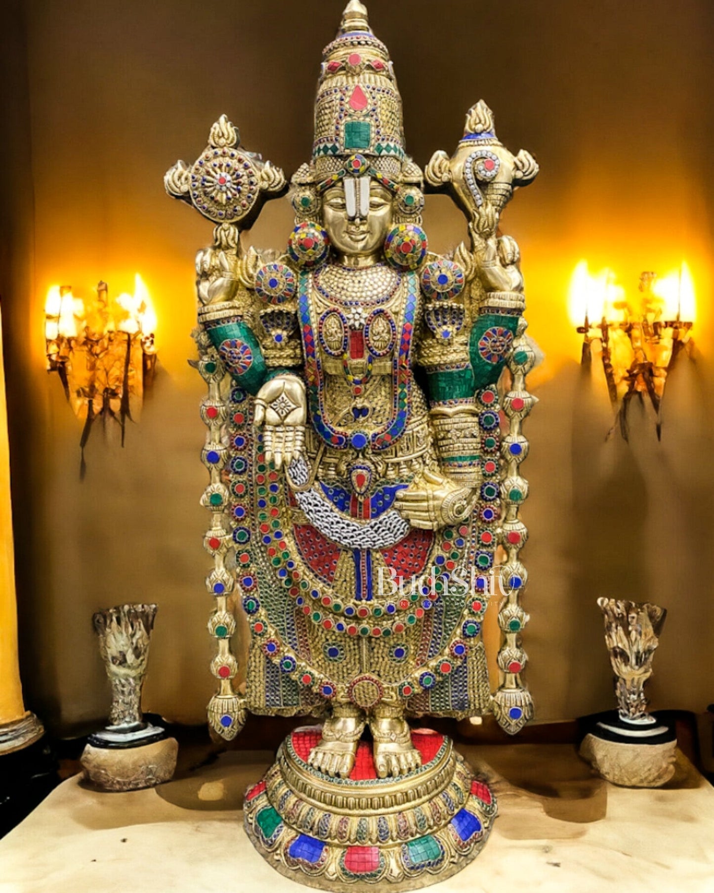 Pure Brass Tirupati Balaji Idol | Lord Venkateshwara's Divine Form | 48 inch - Budhshiv.com