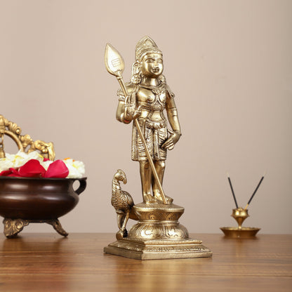 Pure Bronze Panchaloha Kartikeya Murugan Kumara Swamy Statue - 12" Height - Budhshiv.com