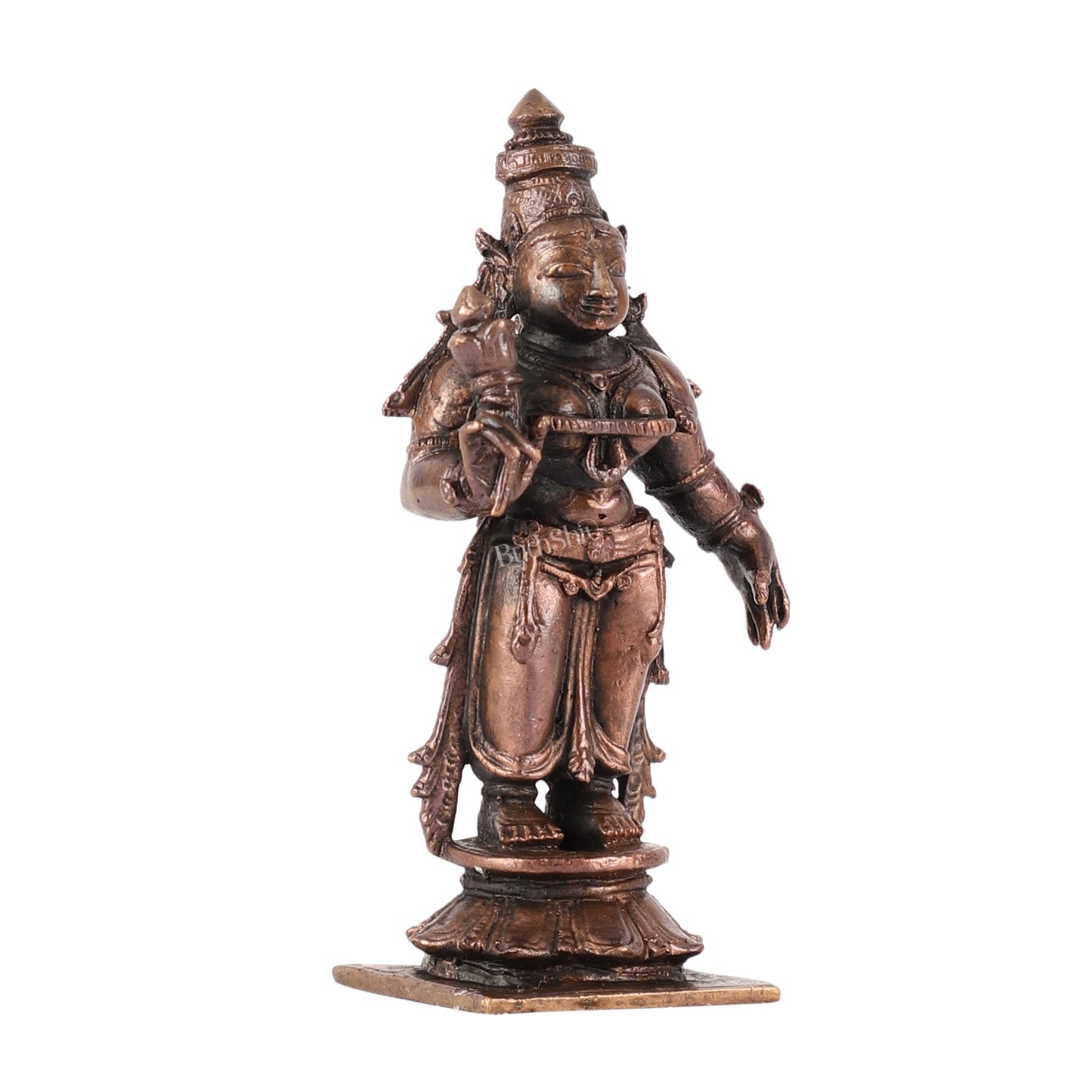 Pure Copper Goddess Parvati Amman Idol - 3.5 Inch - Budhshiv.com