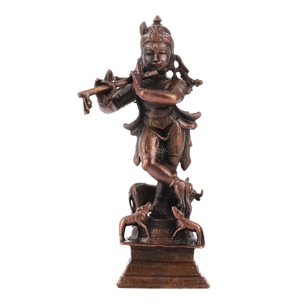 Pure Copper Lord Krishna with Cow Idol | Height 4.5 inch | BudhShiv Brass Handicrafts - Budhshiv.com