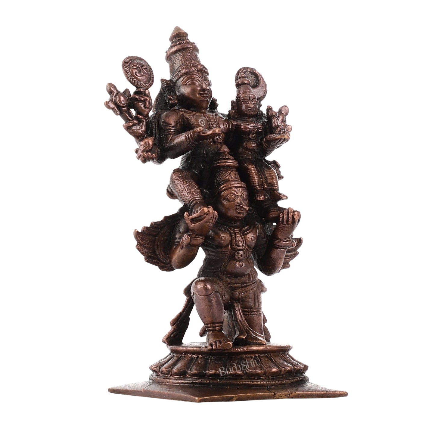 Pure Copper Lord Vishnu and Goddess Lakshmi Seated on Garuda Idol | Height 5 inch | BudhShiv Brass Handicrafts - Budhshiv.com