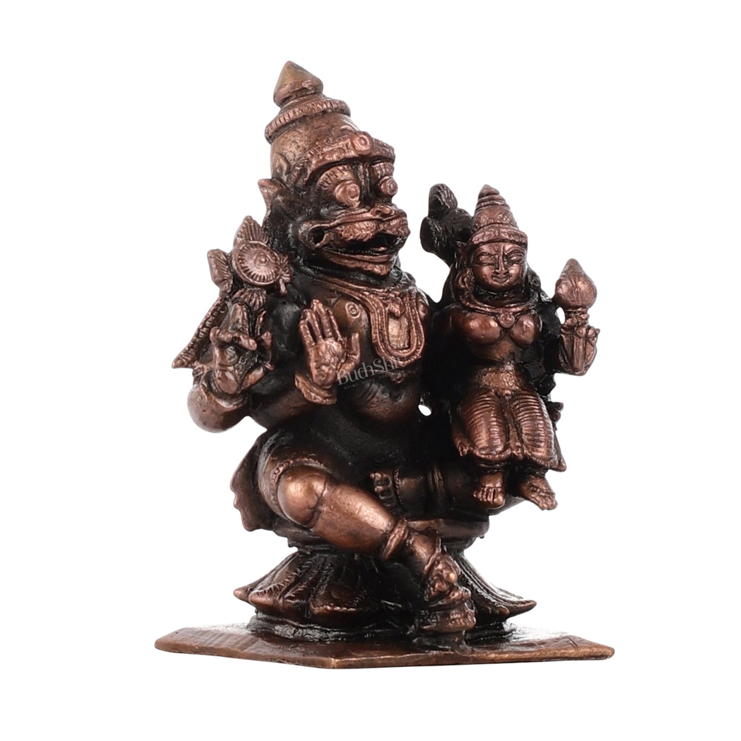 Pure Copper Narsimha Lakshmi Idol | Height 3 inch | BudhShiv Brass Handicrafts - Budhshiv.com