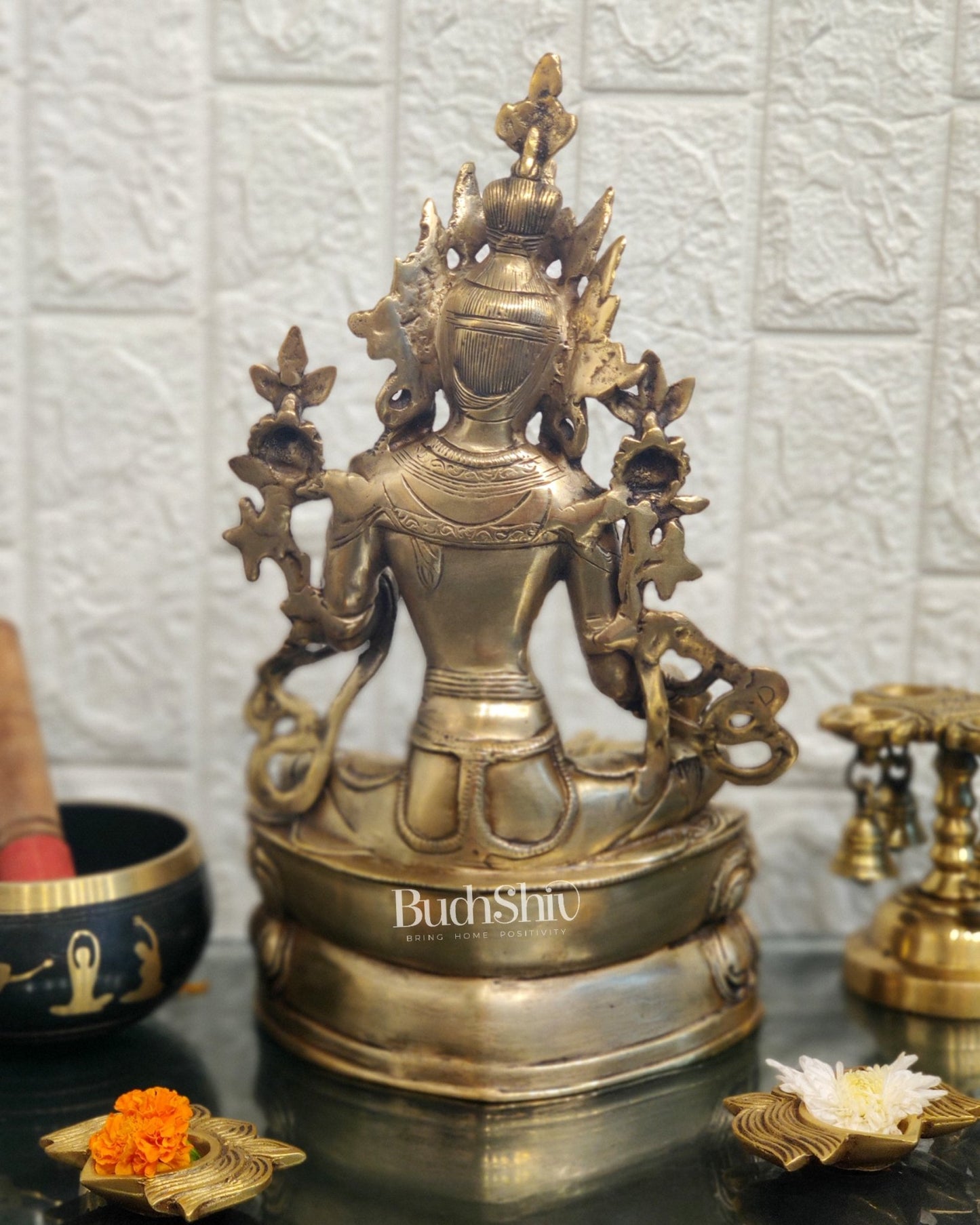 Pure Fine Brass Green Tara Statue - 14 inches - Budhshiv.com