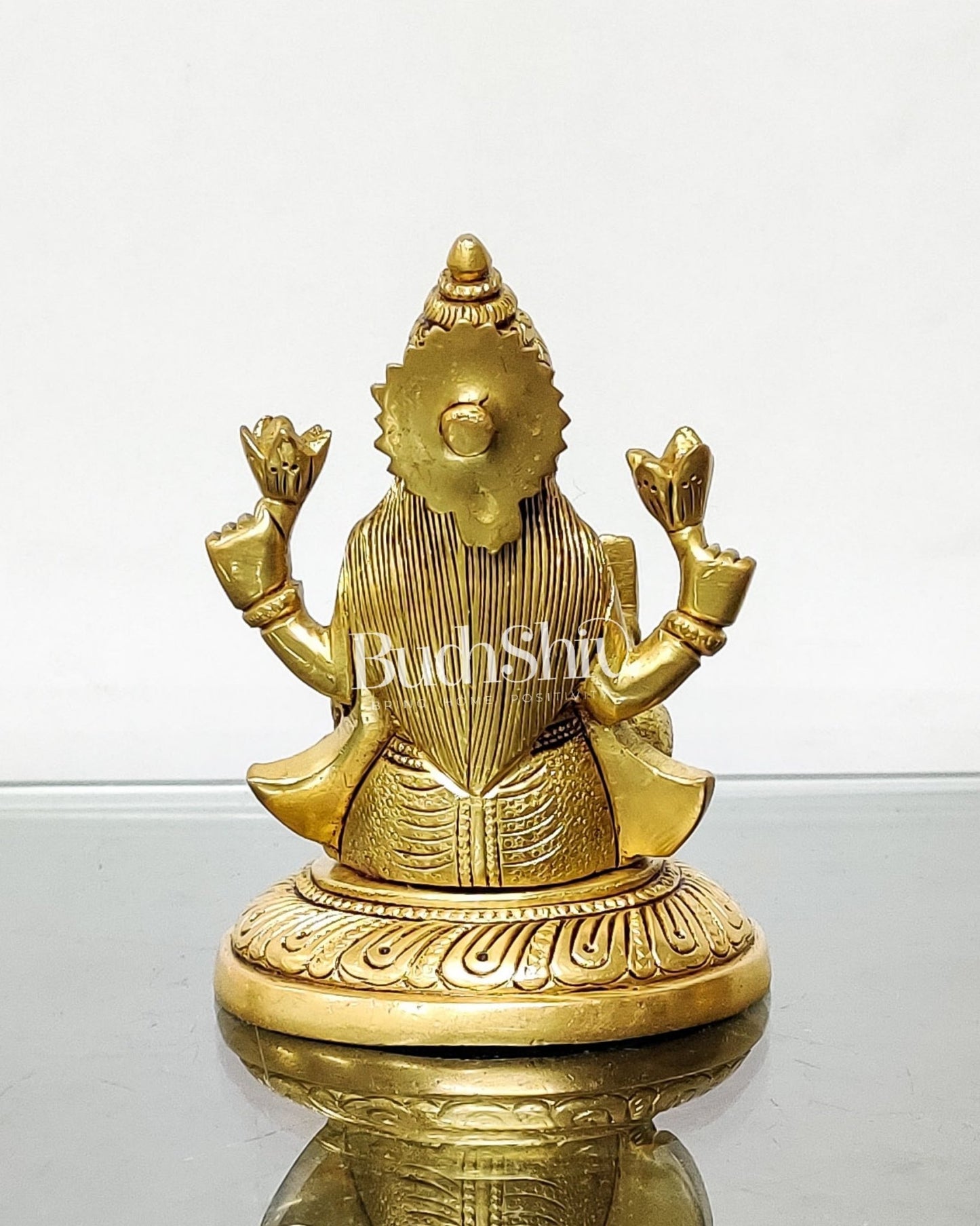 Pure Superfine Brass Goddess Lakshmi Idol | 4.5" Height | Intricate Carvings - Budhshiv.com