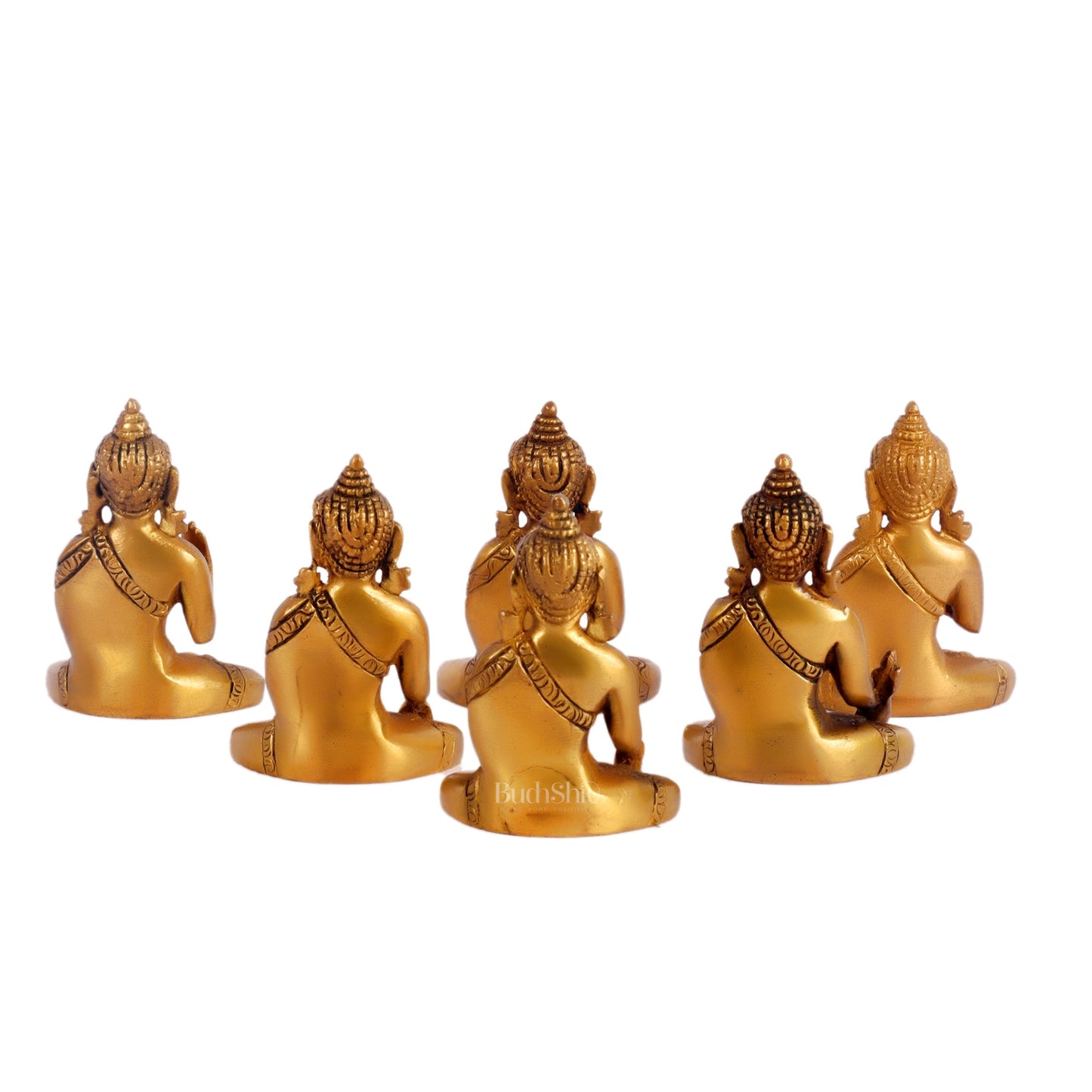 Sacred Set of 6 Miniature Pure Brass Buddha Statues - 6 Mudras - Budhshiv.com