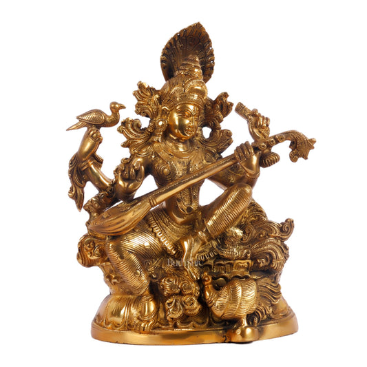 Saraswati brass idol 11 inches Superfine Shiny finish - Budhshiv.com
