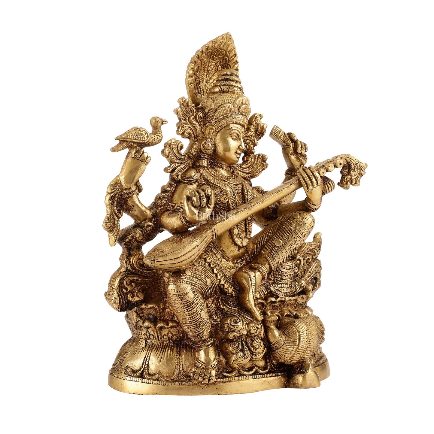 Saraswati brass idol 11 inches - Budhshiv.com