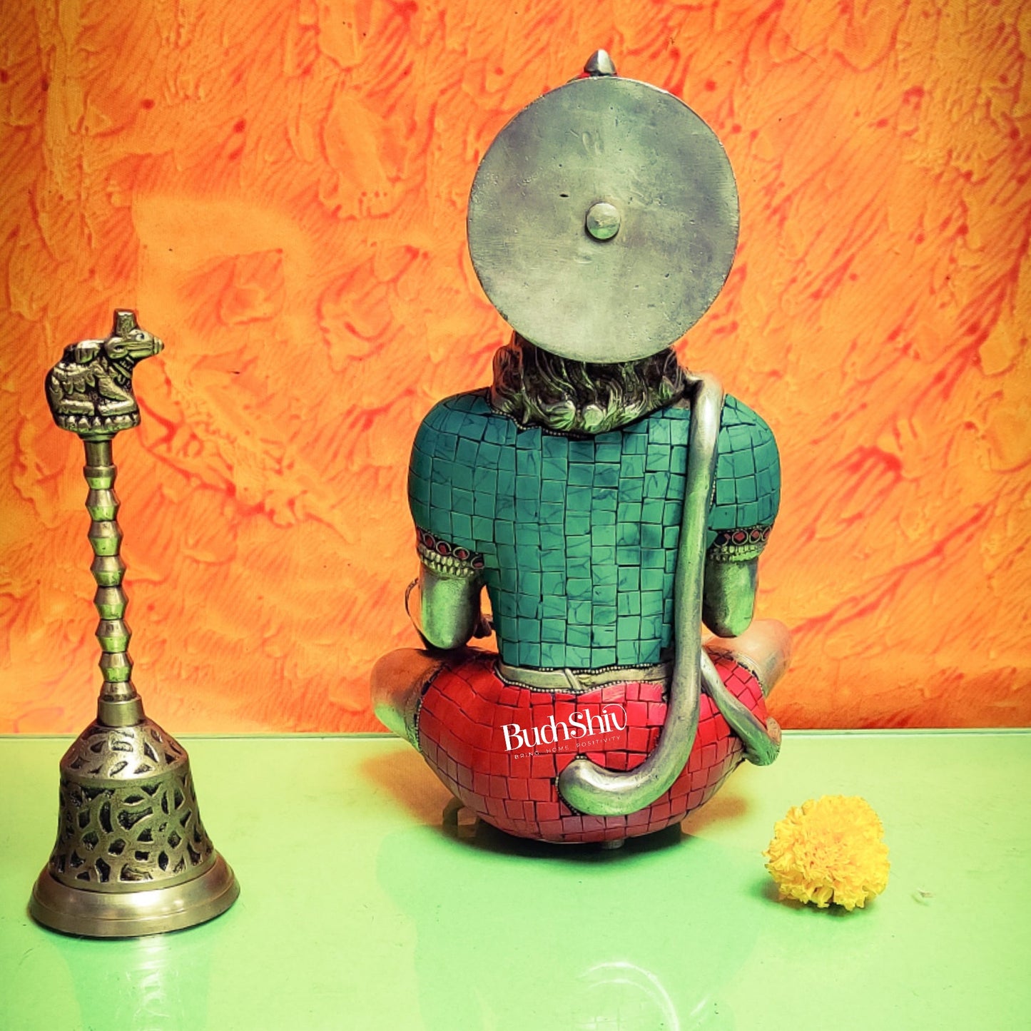 Silver Tone Hanuman Idol with Exquisite Stonework | Divine Presence | 11" Height - Budhshiv.com