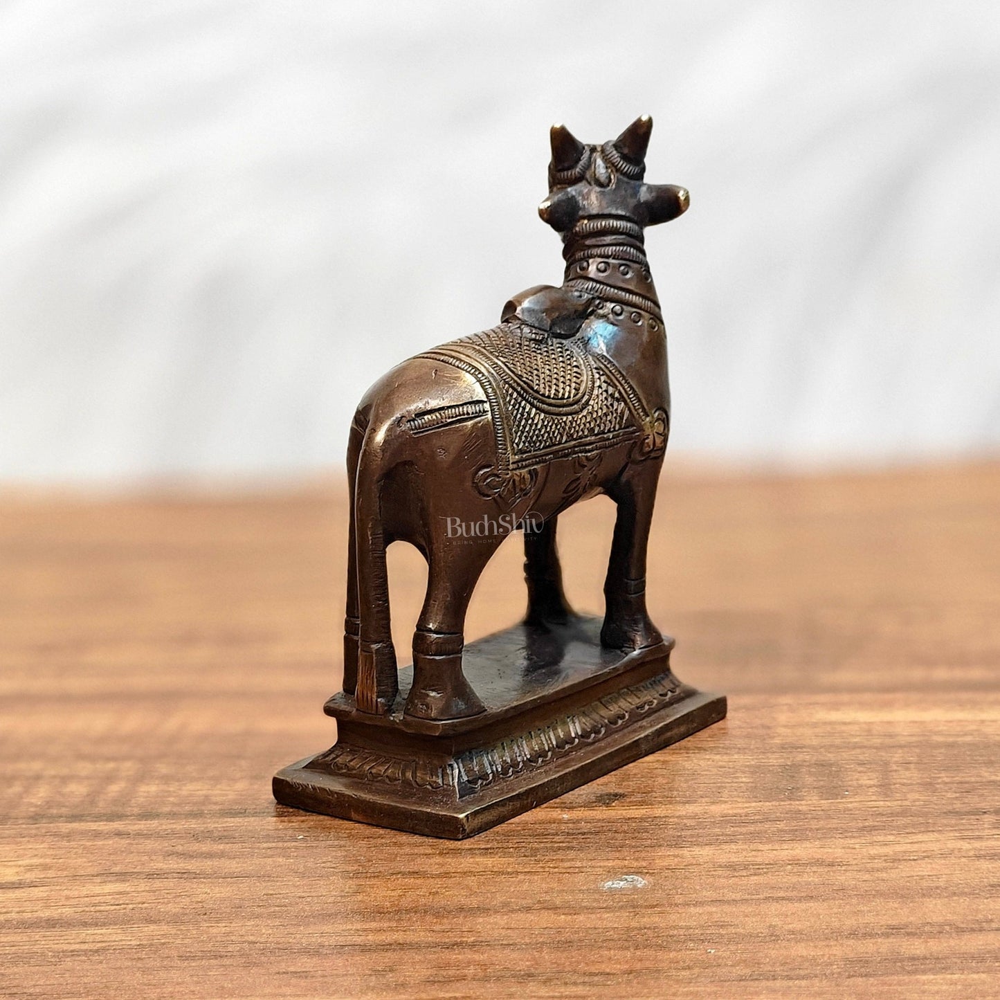 Small Antique Brass Standing Nandi Idol - 4.5 inch - Budhshiv.com