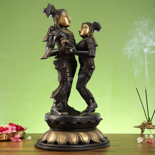 Spectacular Handcrafted Radha Krishna Brass Idol - 20.5" - Budhshiv.com