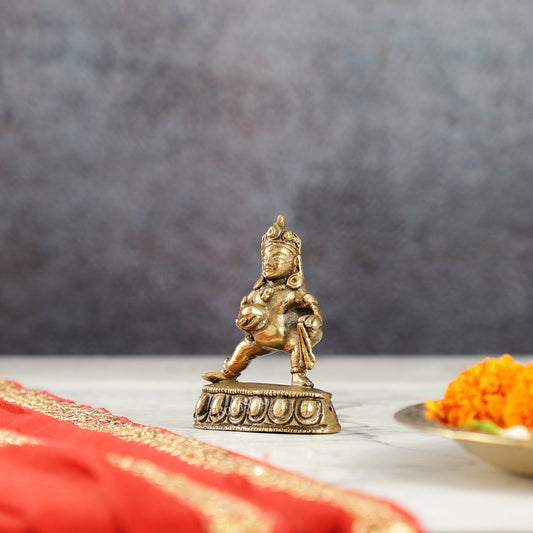 Standing Kubera Brass Idol | Wealth God | 3" Height - Budhshiv.com