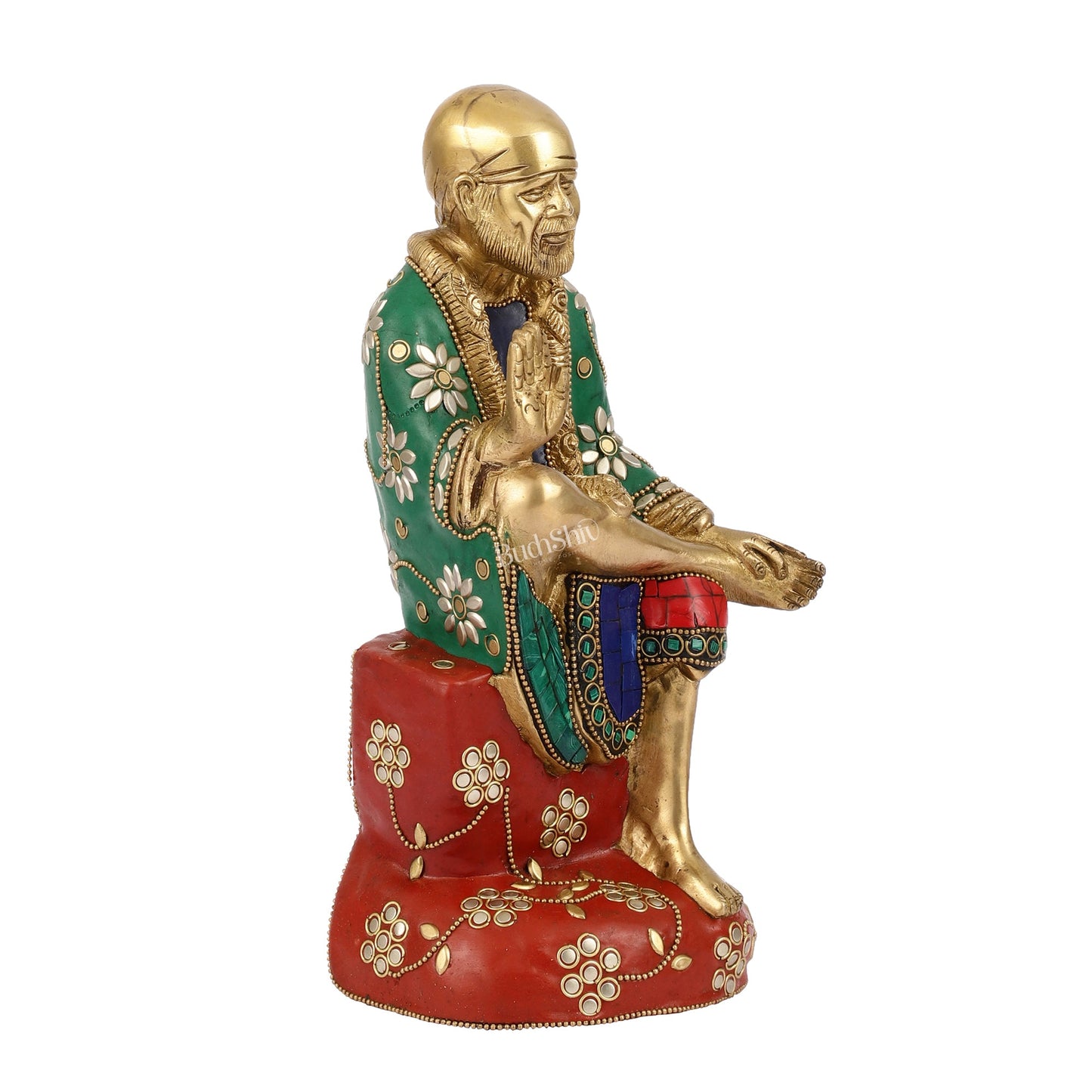 Superfine 10.5-Inch Brass Shirdi Sai Baba Idol with Stonework - Budhshiv.com