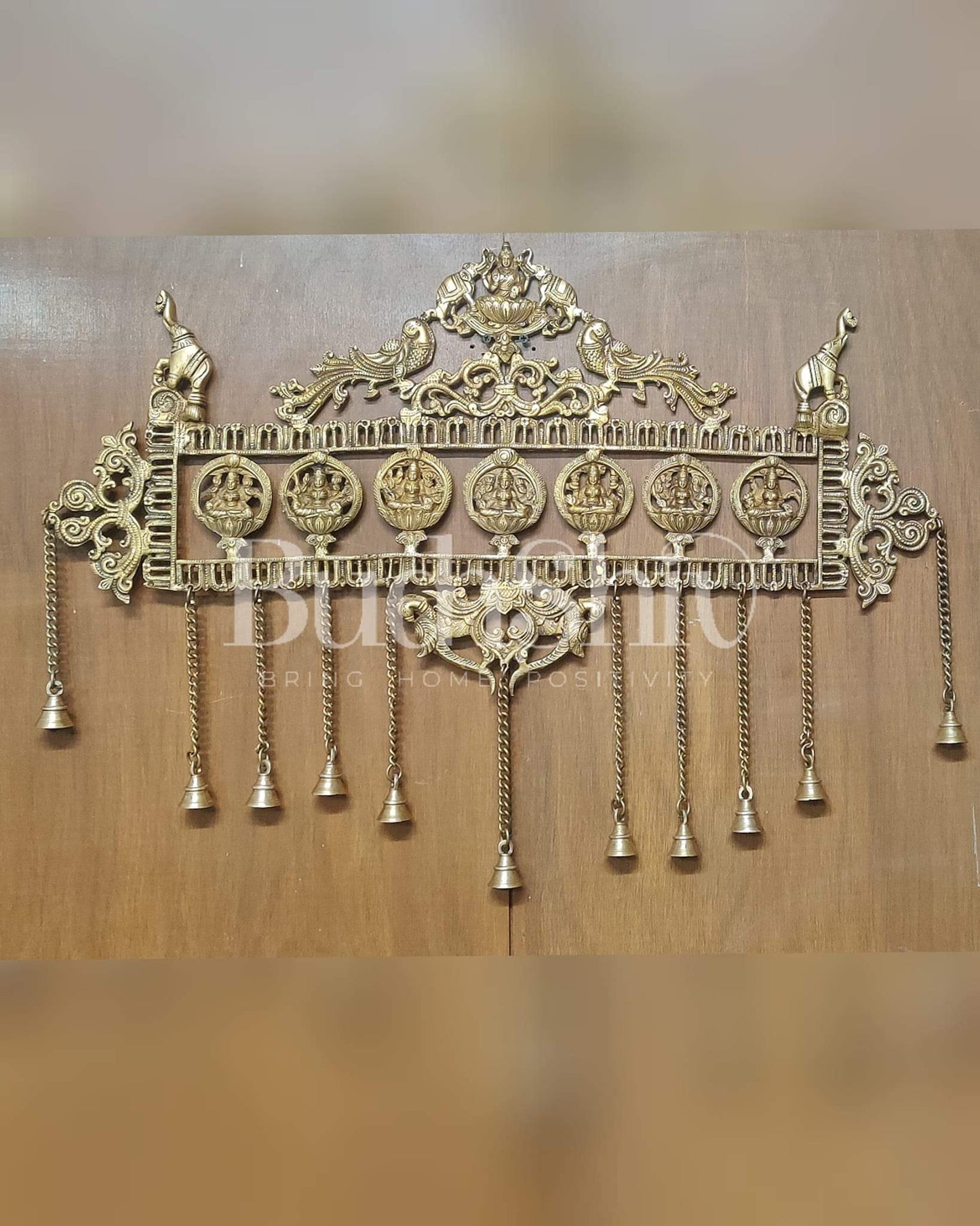 Superfine Brass Ashtalakshmi Wall hanging with bells 20" - Budhshiv.com