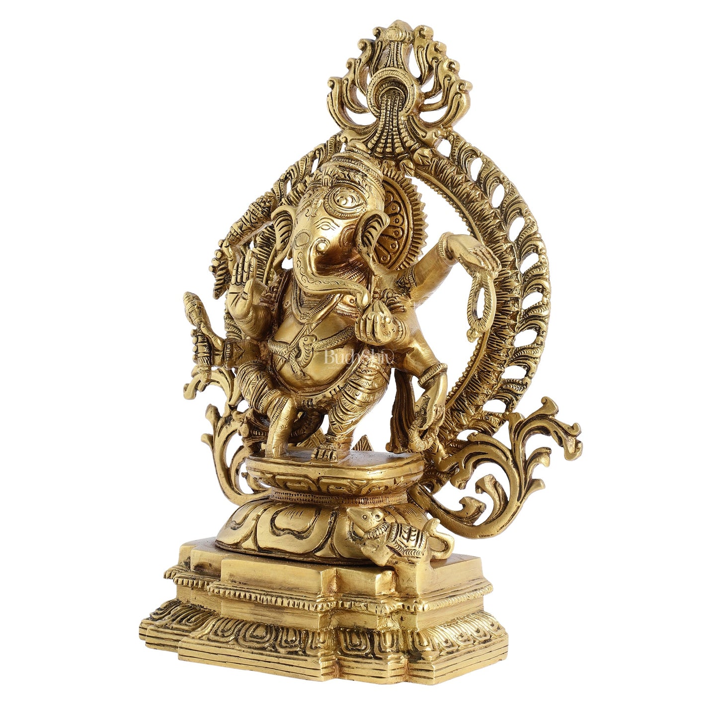 Superfine Brass Dancing Ganesha with Six Arms Idol Statue Murti 11 inch - Budhshiv.com
