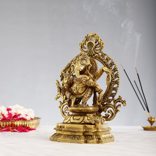 Superfine Brass Dancing Ganesha with Six Arms Idol Statue Murti 11 inch - Budhshiv.com