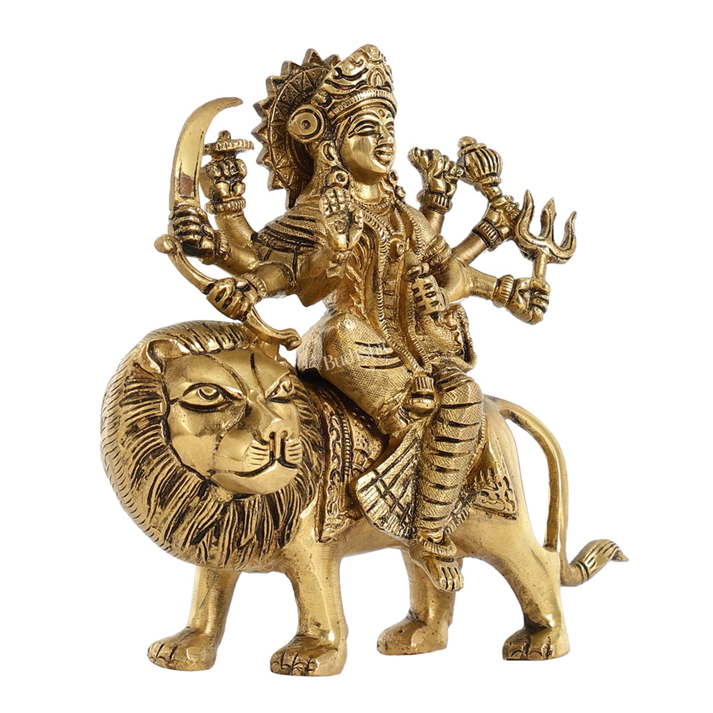 Superfine Brass Durga Sherawali Idol - 7.5 Inch - Budhshiv.com