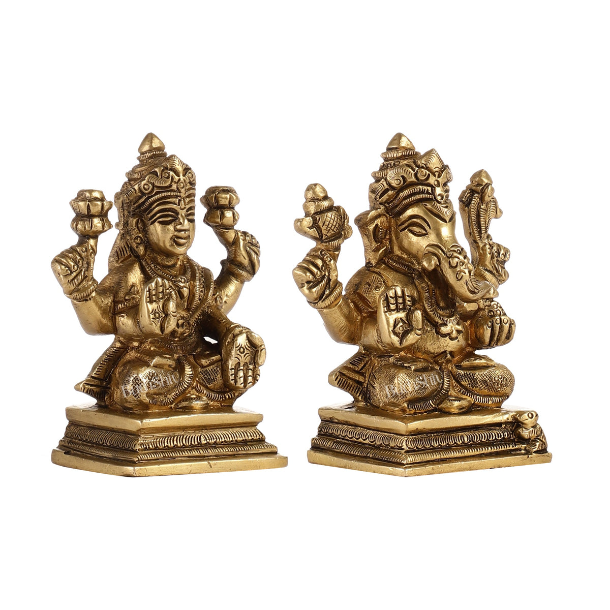 Superfine Brass Ganesha and Lakshmi Idols Pair | Height 3.5 inch - Budhshiv.com