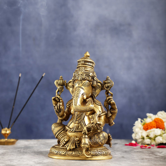 Superfine Brass Ganesha Idol Statue Murti - 11 inch - Budhshiv.com