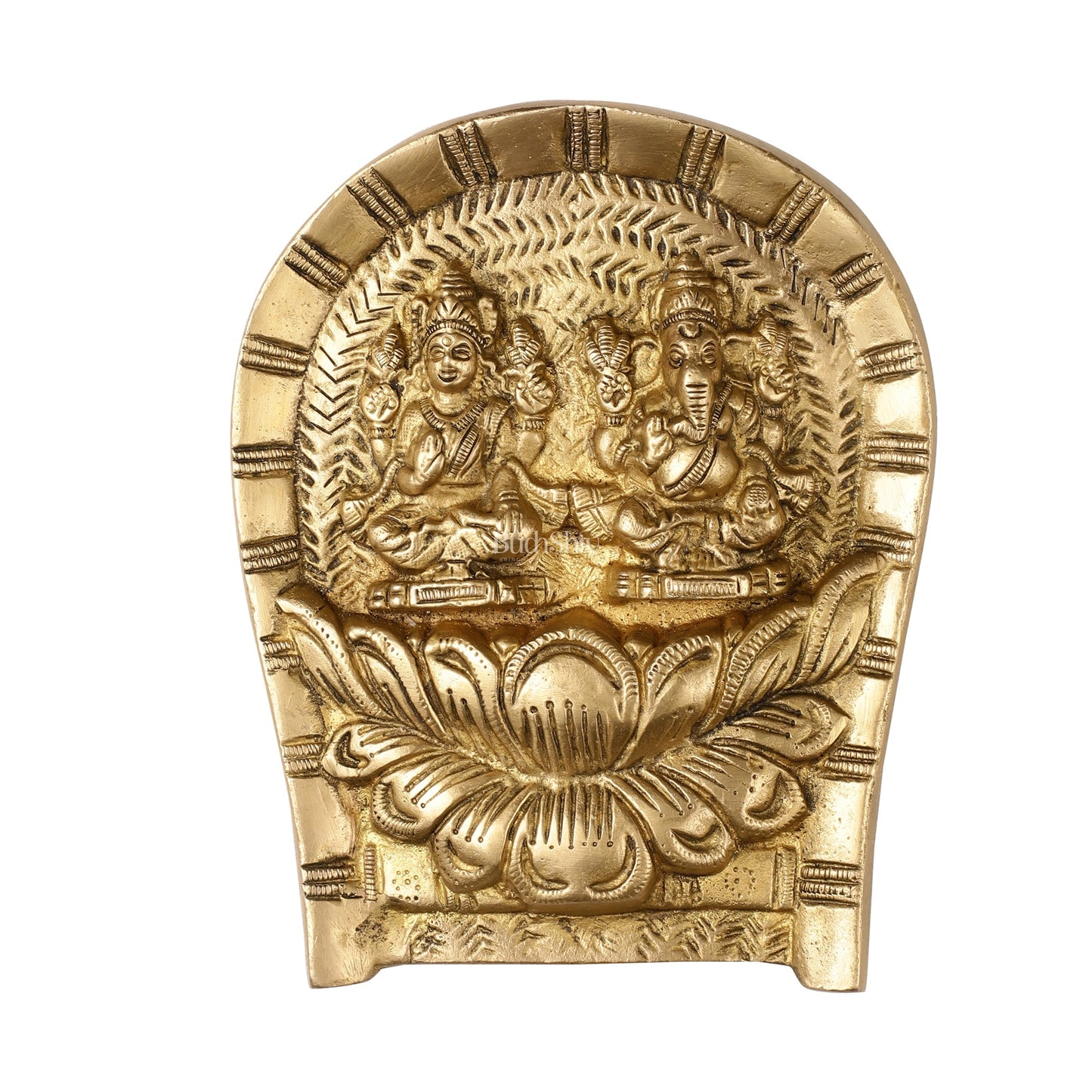 Superfine Brass Ganesha Lakshmi Wall Hanging - 7 inch - Budhshiv.com
